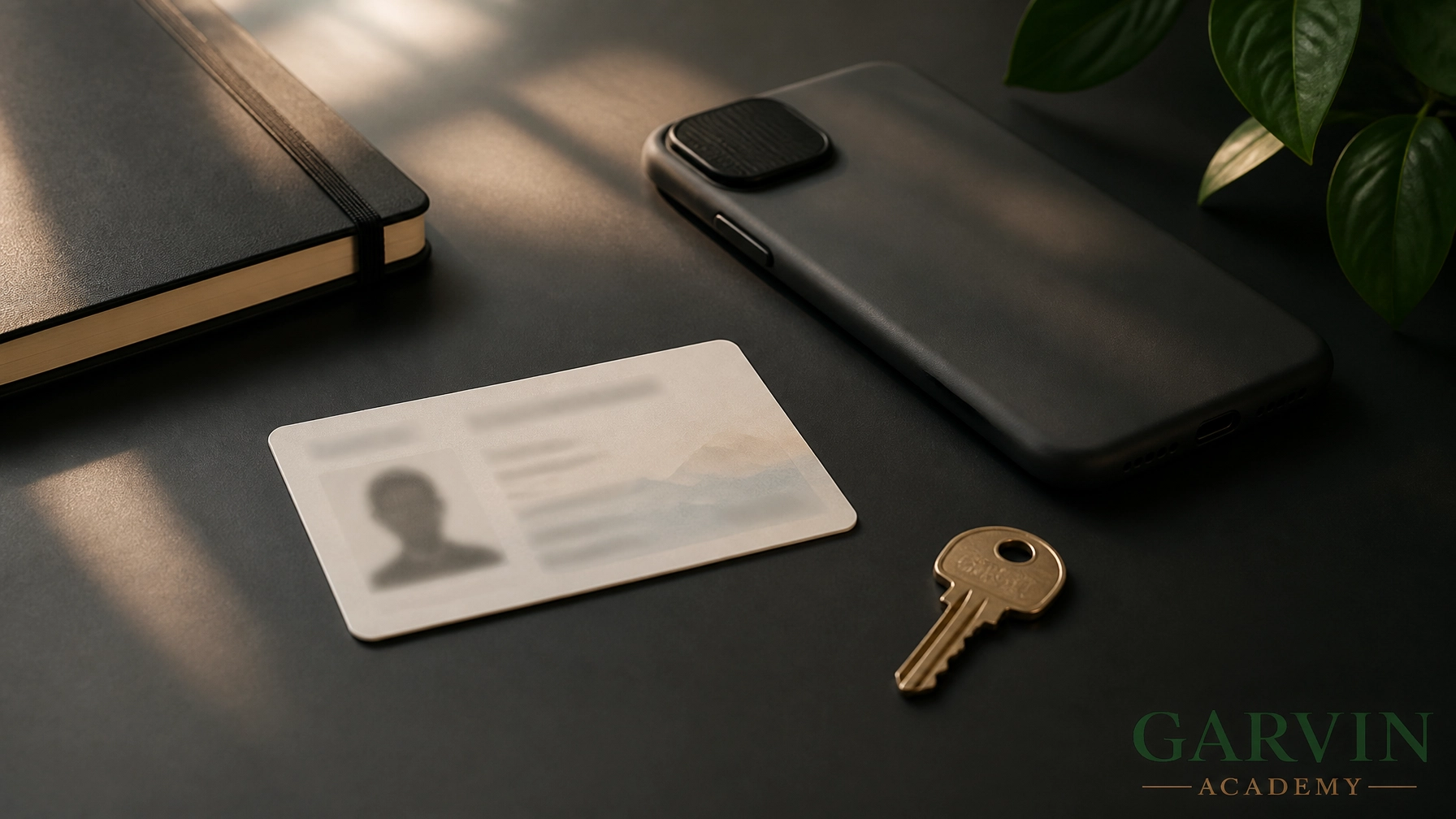 A generic driver's license beside a secured smartphone, representing the risks of centralized identity verification.